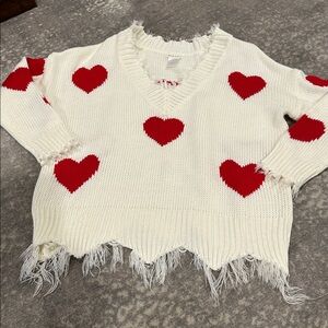 MAIN STRIP COTTON RED HEART V NECK SWEATER